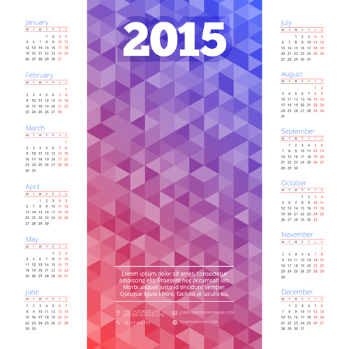 Polygonaler Hintergrund und Kalendervektor 2015 polygonal Kalender 2015   