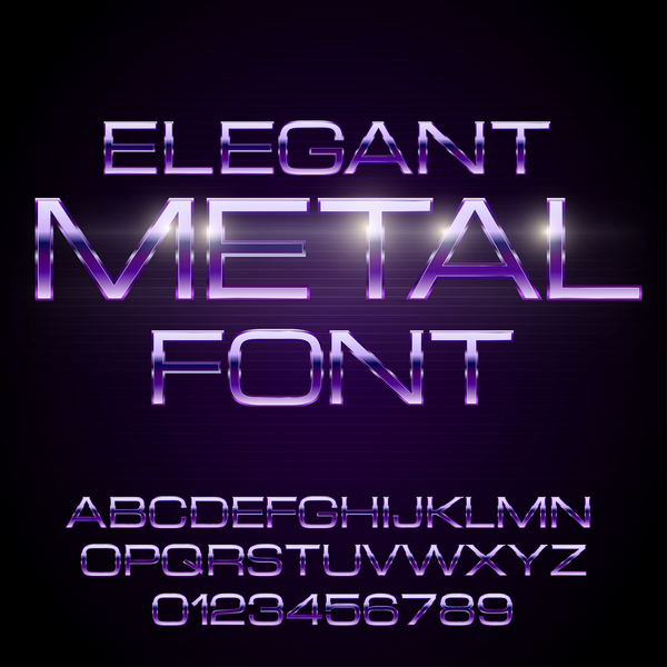 Alphabet en métal violet avec vecteur brillant numéro pourpre nombre metal brillant alphabet   