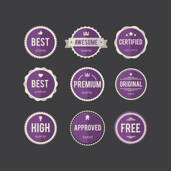 Vecteurs de badge rond violet violet vintage étiquettes badges   