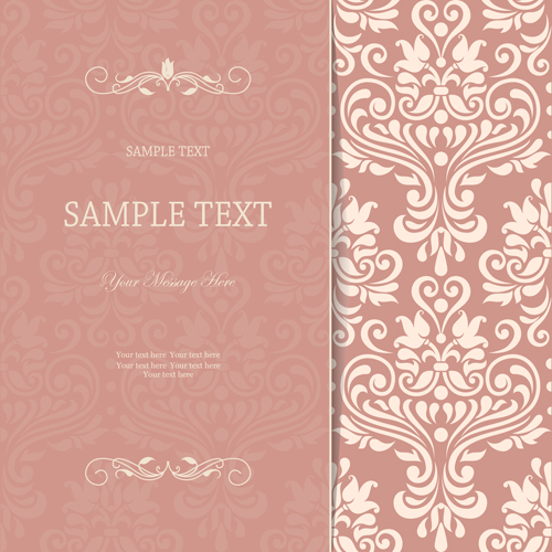 花のベクトル01と Vintag ピンクの招待状カード 招待状 ピンク カード   