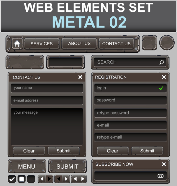 Metall-Web-Elemente setzen Vektor web metal   