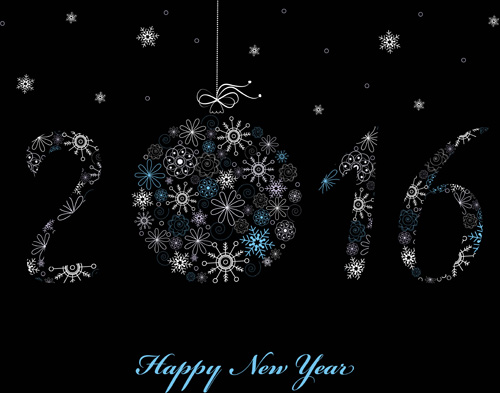 2016 Happy New Year Grußkarte mit Schneeflocken-Vektoren 01 year snowflake new happy greeting card 2016   