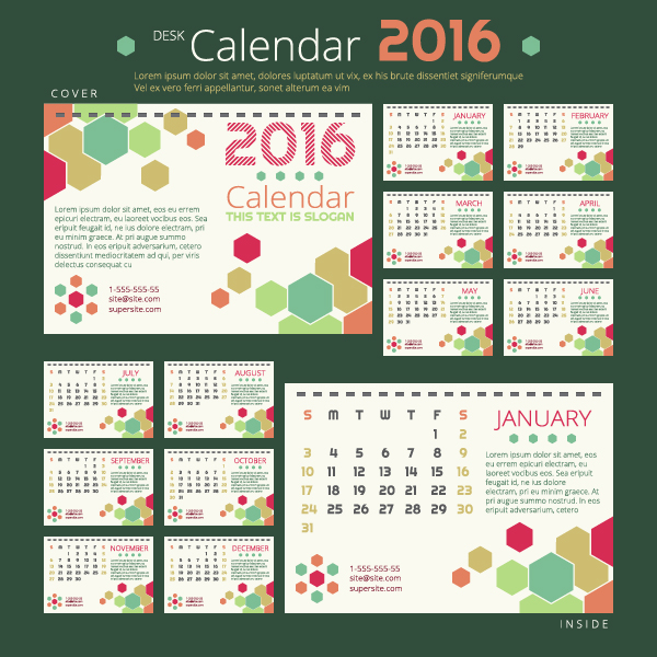 2016 Neujahr Schreibtisch-Kalendervekalematerial 54 Schreibtisch Neujahr material Kalender Jahr 2016   