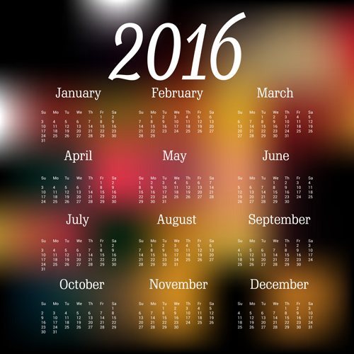 2016 Kalender mit Halation-Hintergrundvektor Kalender Hintergrund Haltung 2016   