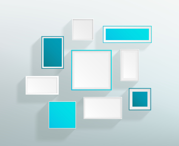 Leere blau-weiße realistische Rahmen am Wandvektor weiß Wand realistisch frames Blau blank   