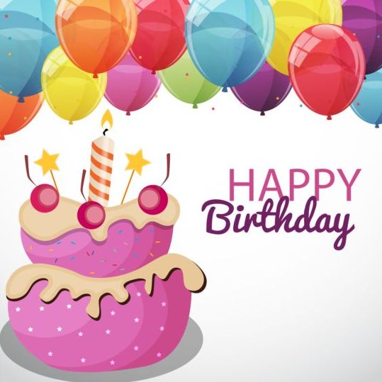 Cartoon Geburtstagskuchen mit Farbballons Vektoren 02 Kuchen Geburtstag Farbe cartoon ballons   