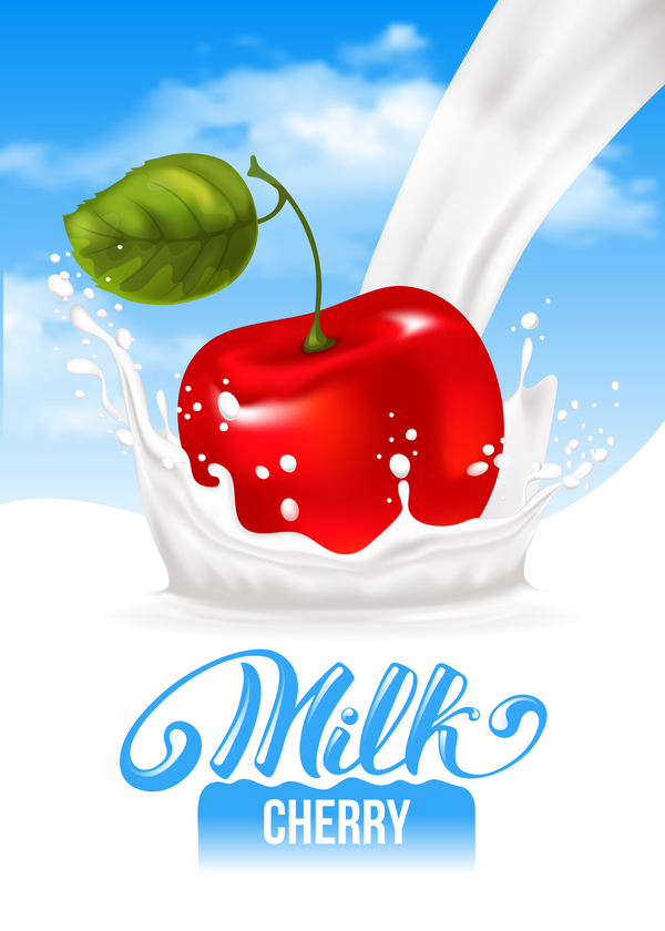 Fond d’affiche de lait de cerise vecteur 01 poster lait cerise   