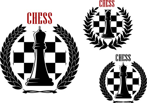 Schachetiketten rot mit schwarzem Vektor 04 Stil Schwarz Schach Etiketten   