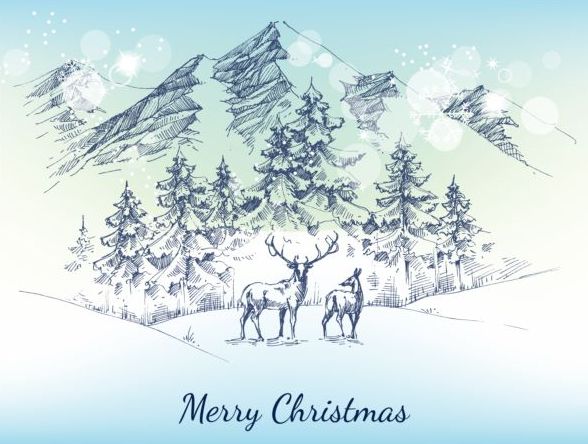 クリスマス雪の山の手描きベクトル 雪 手 山 クリスマス   