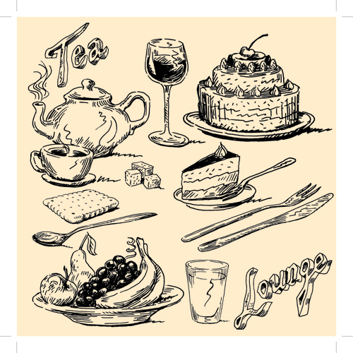 ドローイング食品レトロイラストベクトル01 食品 図面 レトロフォント イラスト   