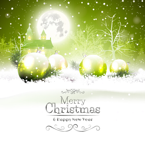 Fond de Noël de conte de fées avec vecteur de bille de Noël vert vert Noël conte de fées christmas   