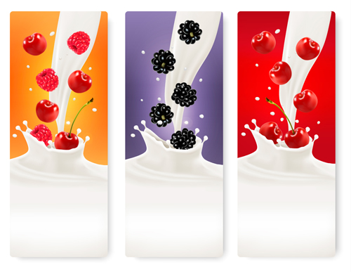 Fruits avec la bannière de vecteur de lait de Splash 13 splash lait fruits Bannière   