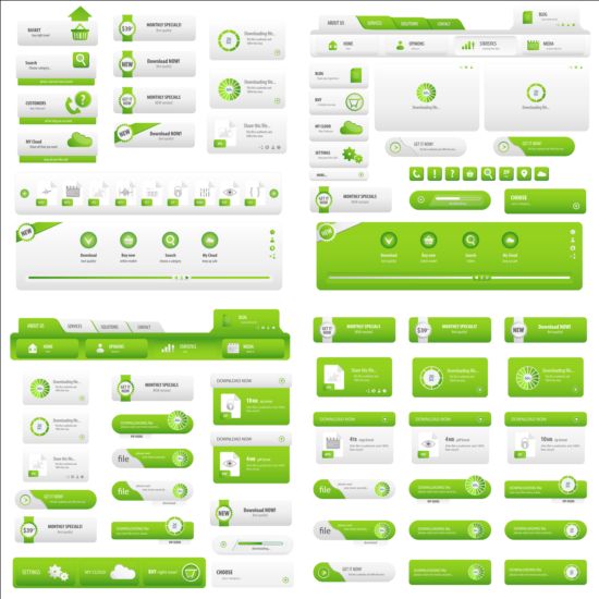 Grünes Website-Menü mit Buttons Vektor-Set website menu green buttons   