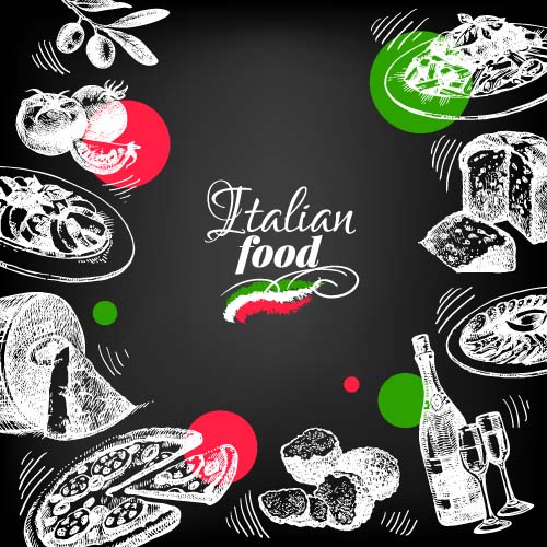 手描きイタリア料理デザインベクター素材08 食品 材料 描画 手 デザイン イタリア語   