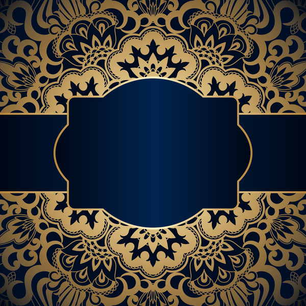 Luxuriöser blauer Hintergrund mit Ornament-Gold-Vektor 06 ornament Luxus gold Blau   