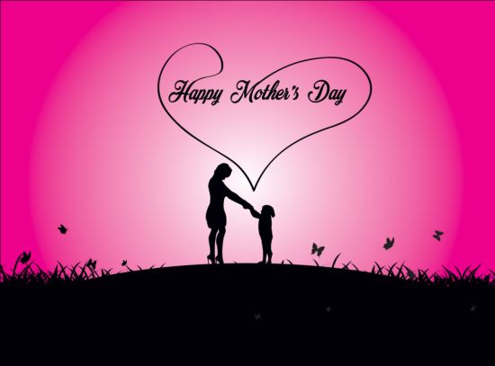 Silhouetter de jour de mères avec le vecteur élégant de fond 08 silhouetter Mother's jour fond elegant   