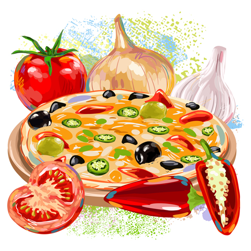 Pizza mit Grunge-Hintergrundvektor 04 pizza Hintergrund grunge   