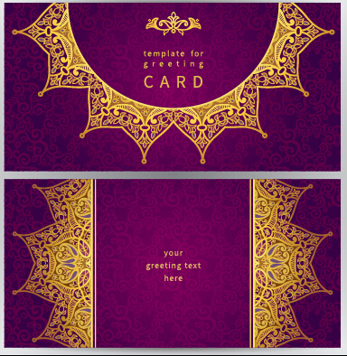 Violett mit goldenen, verzierten Grußkarten Vektor 01 ornate lila Karten gold Begrüßung   