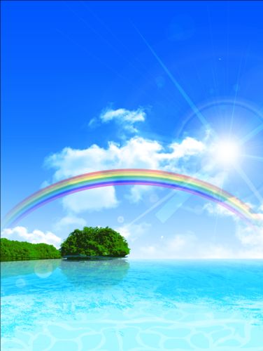 Regenbogen mit Seevektorhintergrund 01 Regenbogen Meer   