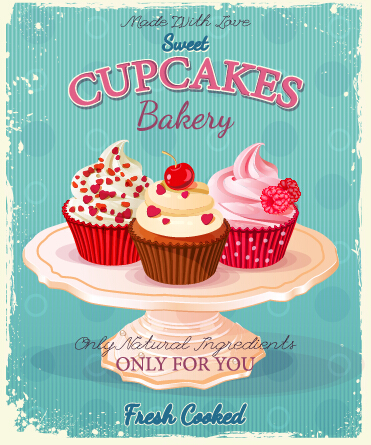 Rétro publicité affiche cupcakes vecteur 01 Publicité police rétro gâteaux cupcake   