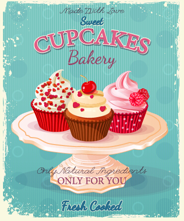 Retro-Werbung Plakat Cupcakes Vektor 01 Werbung Retro-Schrift Kuchen cupcake   