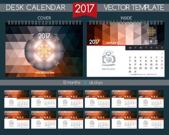 レトロなデスクカレンダー2017ベクトルテンプレート22 机 レトロフォント カレンダー 2017   
