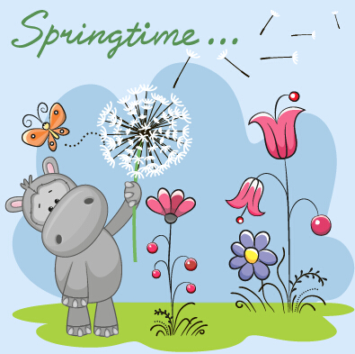 Printemps beau vecteur de dessin animé animal 02 spring lovely cartoon animaux   