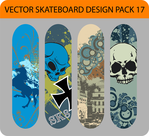 Stylischer floraler Skateboard-Vektor-Set 04 stylish skateboard floral   