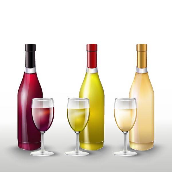 Wein mit Weingläsern und Flaschen Vektormaterial 02 Weingläser Wein Flaschen   