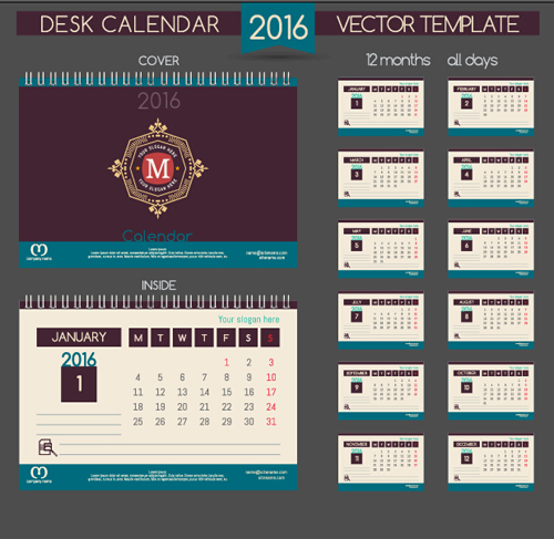 2016 Neujahr Schreibtisch Kalender Vektormaterial 33 Schreibtisch Neujahr Kalender Jahr 2016   