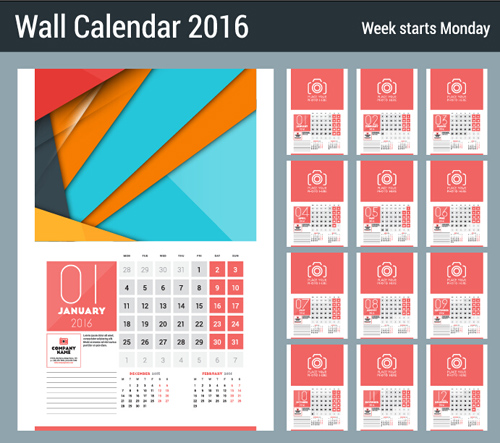 2016 Neujahr Schreibtisch Kalender Vektormaterial 68 Schreibtisch Neujahr material Kalender Jahr 2016   