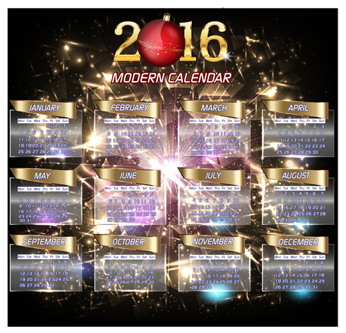 2016 Kalender mit Feuerwerk-Vektormaterial 04 material Kalender Feuerwerk 2016   