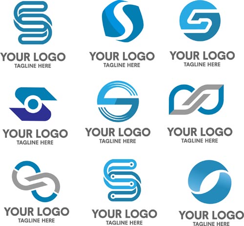 Blue Stiles Firmenlogos Vektoren setzen 02 logos Firma Blau   