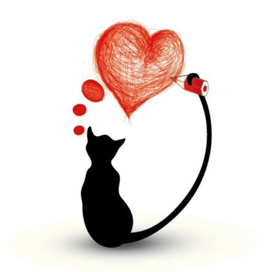 Katzensilhouetter und Herzvektor silhouetter Katze Herz   