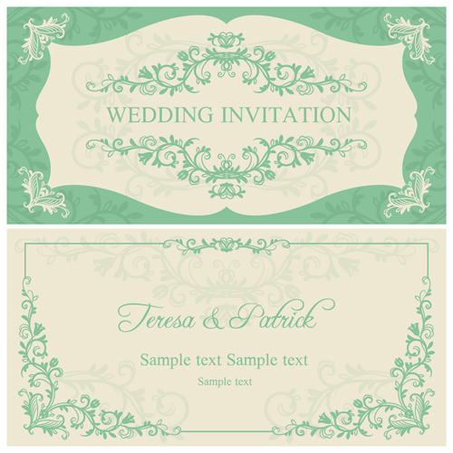エレガントな花飾りの結婚式の招待状ベクターカード05 装飾的な 結婚式 招待状 フローラル エレガントな   