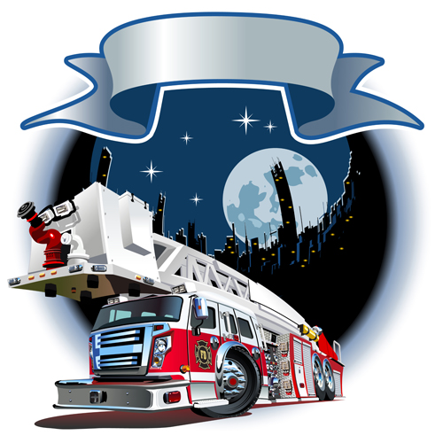 Feuerwehrwagen mit Stadtvektor 02 Stadt LKW Feuer   