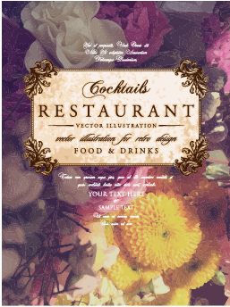 Blumenrestaurants Menü abdecken Vintage-Stile Vektor 01 Vintage Style restaurant menu flower cover   