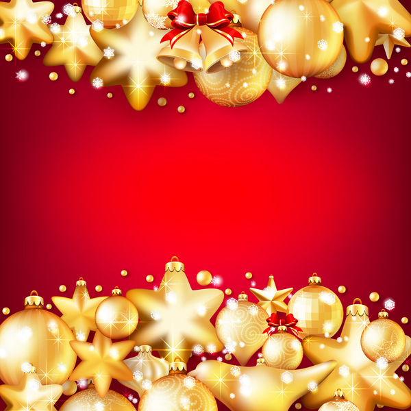 Goldene Weihnachtsbausteine mit rotem Hintergrundvektor 04 Weihnachten rot Kugeln gold   