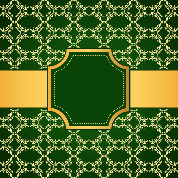 Grüner Dekorationsmuster-Hintergrund mit goldenem Rahmenvektor 02 Rahmen Muster grün gold Dekoration   