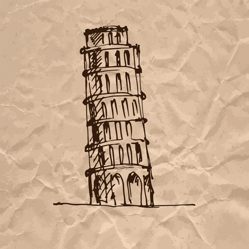 手描きの中世の建物やしわの紙ベクトル07 紙 手描き 建物 中世 くしゃくしゃ   