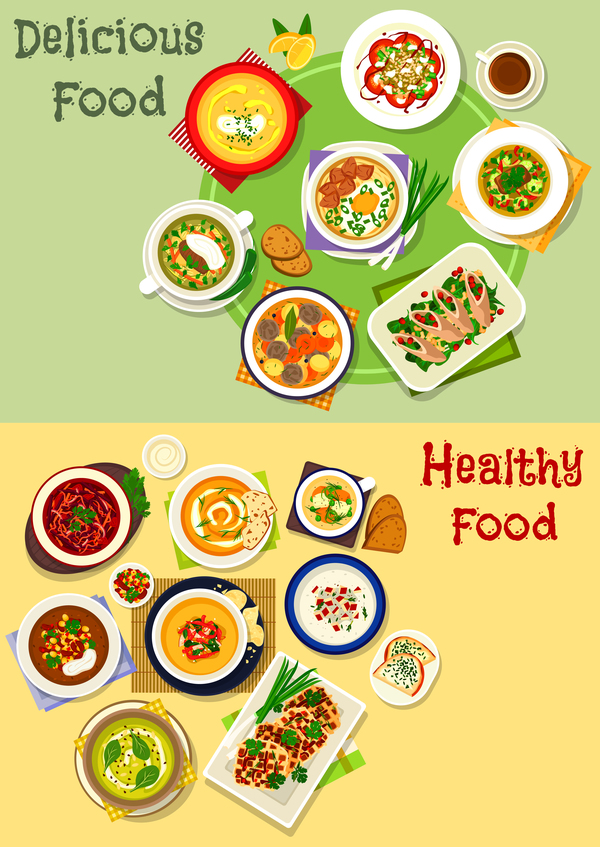 Gesund mit leckeren Speisen Vektorvorlage 08 Lecker Lebensmittel gesund   