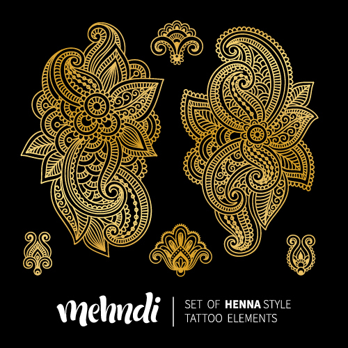 Mehndi スタイルヘナの入れ墨の要素ベクトル04 要素 入れ墨 ヘナ スタイル Mehndi   