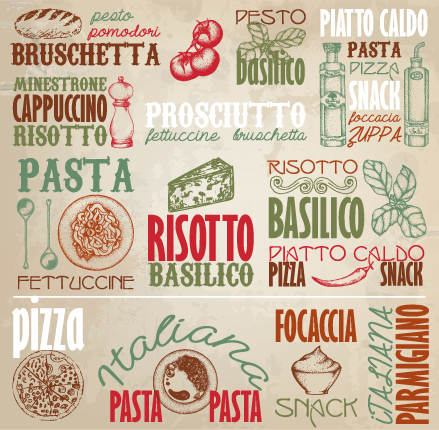 Retro Food avec pizza logos éléments vecteur 01 police rétro pizza elements element   