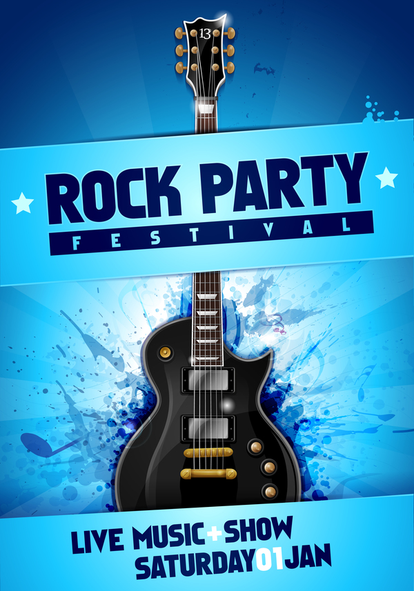 Affiche de fête de Festival de rock avec vecteur de guitare 14 rock poster guitare fête festival   