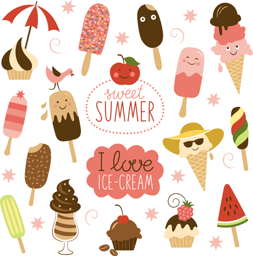 Sommer leckeres Eis Set Vektor 05 Sommer Eis Delicious Eis Delicious Creme   