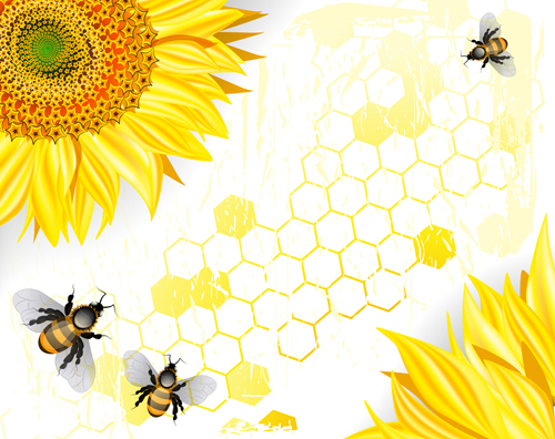 Sonnenblumen mit Bienenvektorgrafik Sonnenblume Blume Bienen   