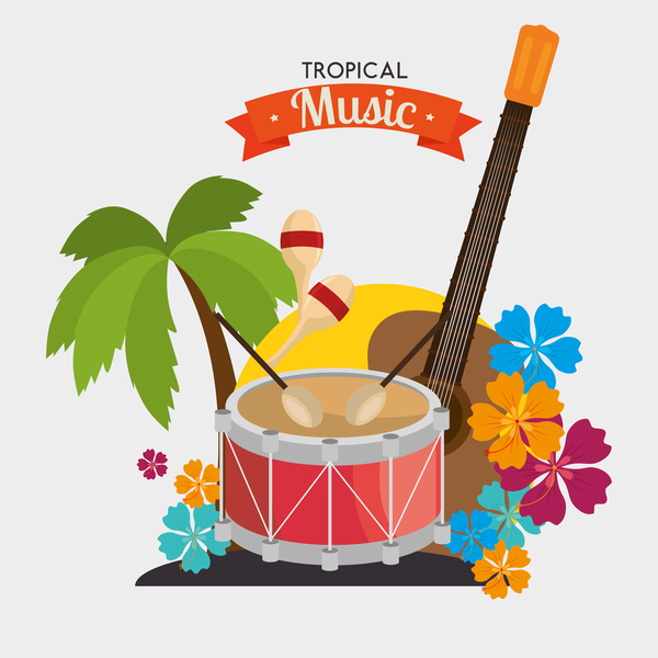Modèle de vecteur rétro de musique tropicale tropical police rétro musique   