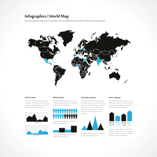 インフォグラフィックスを使用した世界地図クリエイティブベクター02 地図 世界 クリエイティブ インフォグラフィック   