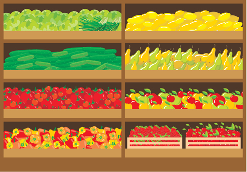 Supermarkt-Schaufenster und Lebensmittel-Vektor-Set 02 Supermarkt showcase Lebensmittel 2015   