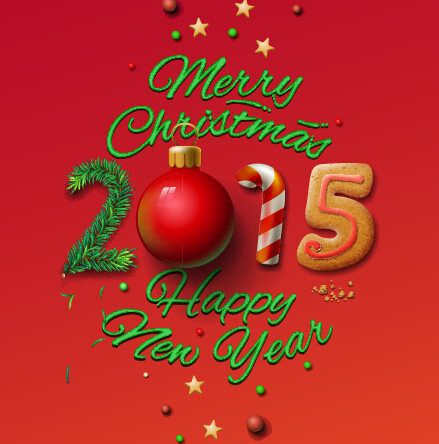 2015 Happy new year with xmas red vector Weihnachten Neujahr 2015   